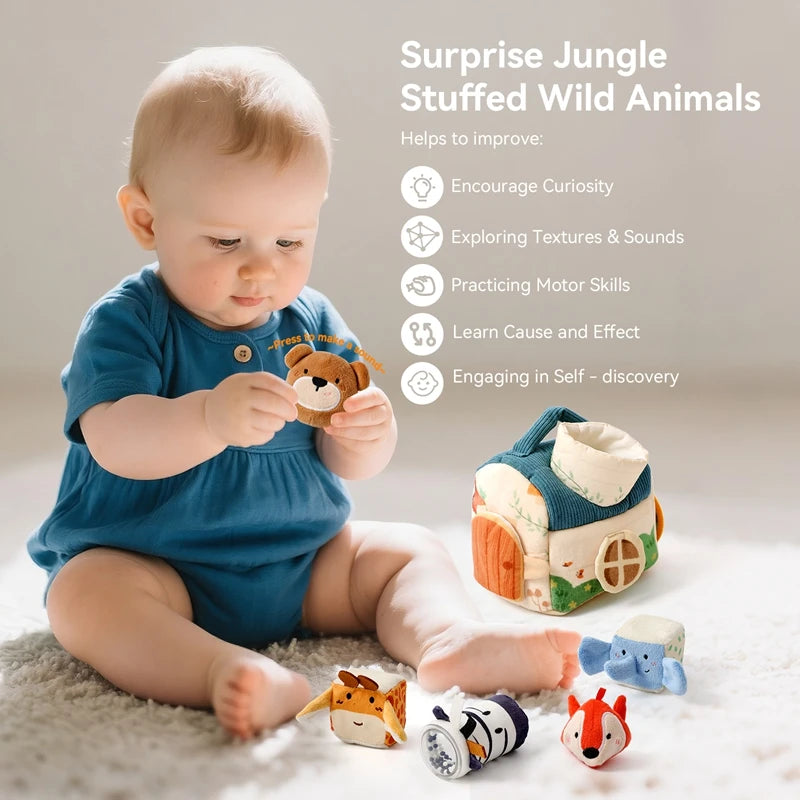 Plush Animal Montessori Simulation Farm House Set Baby Toys Sensory Fine Motor Development Educational Play For Kid House