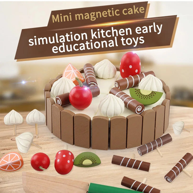 Wooden Kitchen Play Set – Pretend Cutting Cake & Fruit Cooking Toys for Kids