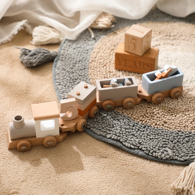 Montessori Wooden Train Toy – Baby Educational Trolley & Number Learning Gift