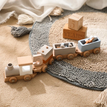 Montessori Wooden Train Toy – Baby Educational Trolley & Number Learning Gift