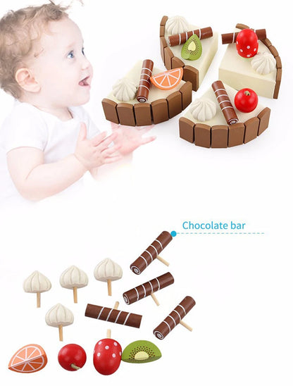 Wooden Kitchen Play Set – Pretend Cutting Cake & Fruit Cooking Toys for Kids