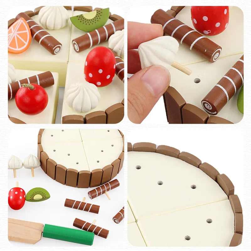 Wooden Kitchen Play Set – Pretend Cutting Cake & Fruit Cooking Toys for Kids