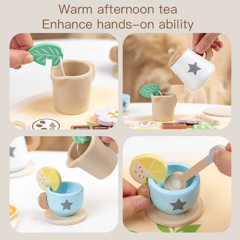 Children's simulation wooden toys, tea set sets, pretend games, baby educational toys, birthday and holiday gifts