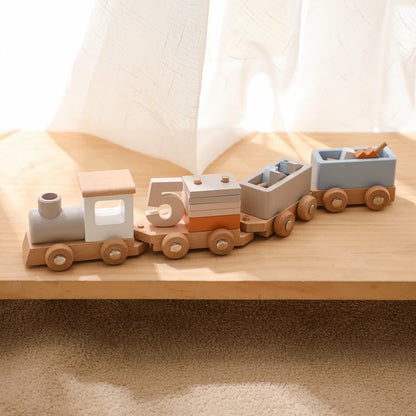 Montessori Wooden Train Toy – Baby Educational Trolley & Number Learning Gift