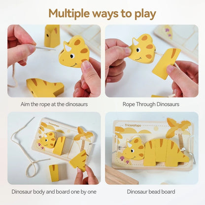 Baby Animal Threading Toy – Wooden Stacking Beads & Stringing Blocks Game Gift