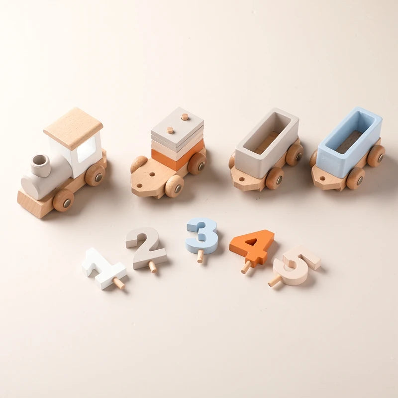 Montessori Wooden Train Toy – Baby Educational Trolley & Number Learning Gift