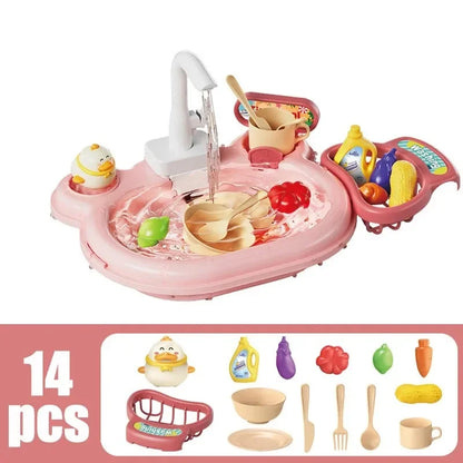 2-in-1 Dishwashing Basin – Kids Pretend Kitchen & Slide Fishing Montessori Toy