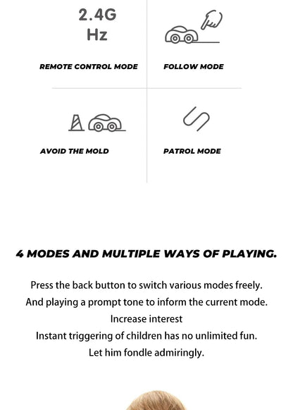 Children's Cartoon Remote Control Car with Music & Lighting Smart Induction Obstacle Avoidance RC Toy Vehicle for Kids