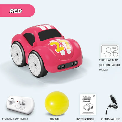 Children's Cartoon Remote Control Car with Music & Lighting Smart Induction Obstacle Avoidance RC Toy Vehicle for Kids