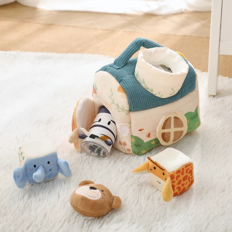 Plush Animal Montessori Simulation Farm House Set Baby Toys Sensory Fine Motor Development Educational Play For Kid House