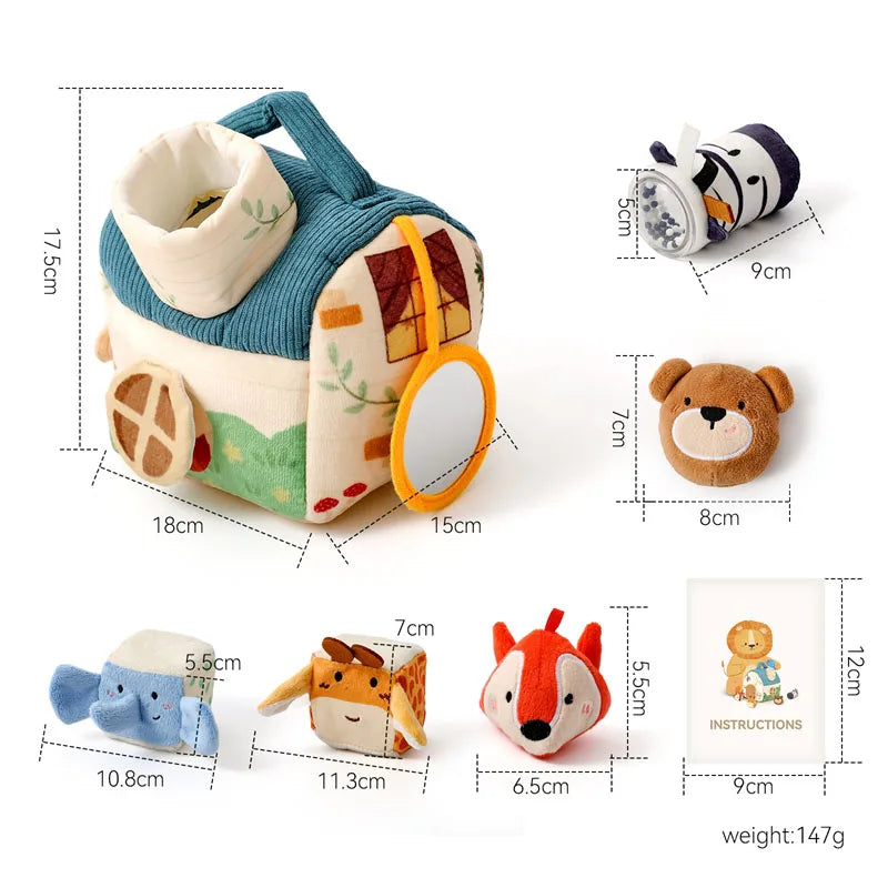 Plush Animal Montessori Simulation Farm House Set Baby Toys Sensory Fine Motor Development Educational Play For Kid House