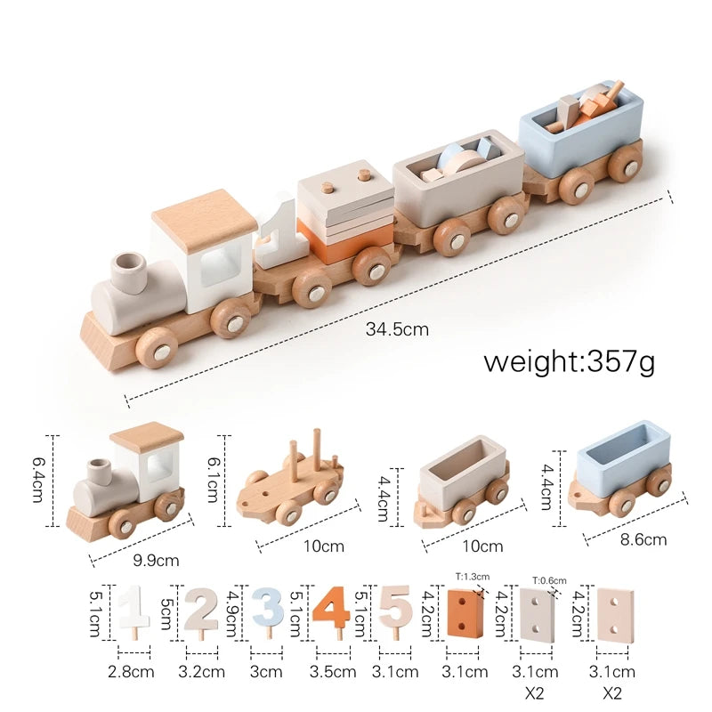 Montessori Wooden Train Toy – Baby Educational Trolley & Number Learning Gift