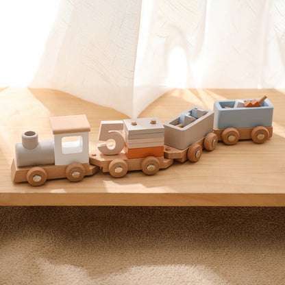 Montessori Wooden Train Toy – Baby Educational Trolley & Number Learning Gift