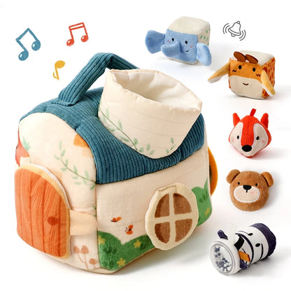 Plush Animal Montessori Simulation Farm House Set Baby Toys Sensory Fine Motor Development Educational Play For Kid House