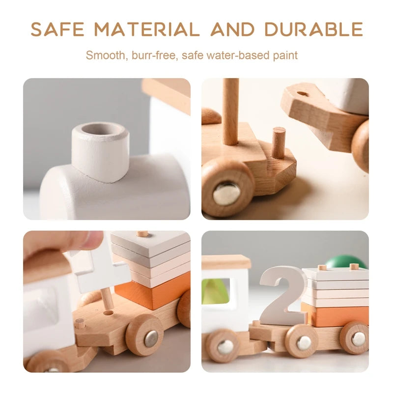 Montessori Wooden Train Toy – Baby Educational Trolley & Number Learning Gift