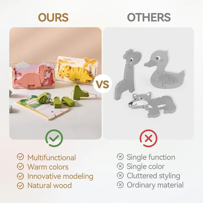 Baby Animal Threading Toy – Wooden Stacking Beads & Stringing Blocks Game Gift