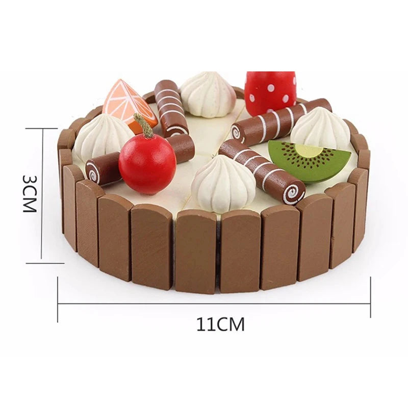 Wooden Kitchen Play Set – Pretend Cutting Cake & Fruit Cooking Toys for Kids
