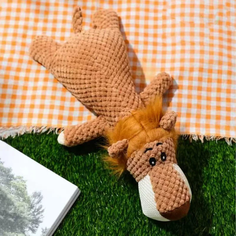 Plush squeaky pet toy for dogs featuring lions elephants and wolves - interactive training boredom relief self-play