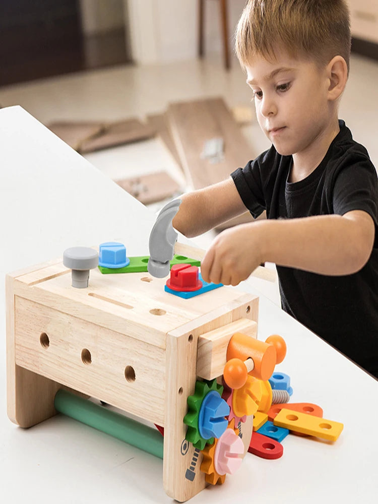 Wooden Kids Tool Bench – Montessori Construction Workbench Educational Toy for Boys Gift