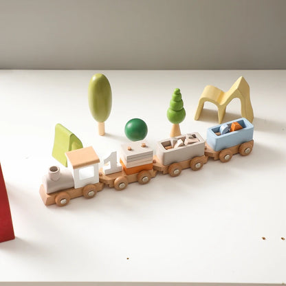 Montessori Wooden Train Toy – Baby Educational Trolley & Number Learning Gift