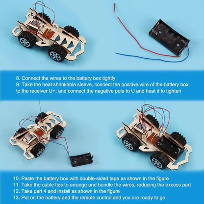 Kids Remote Control Electric Wooden Racing Toys Technology Innovation DIY Hand-assembled Electric Wireless Four-wheel Drive Toys
