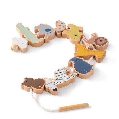Baby Animal Threading Toy – Wooden Stacking Beads & Stringing Blocks Game Gift