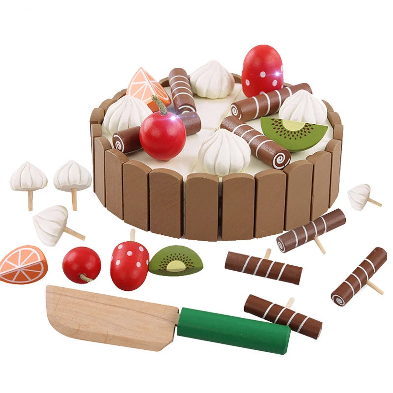 Wooden Kitchen Play Set – Pretend Cutting Cake & Fruit Cooking Toys for Kids