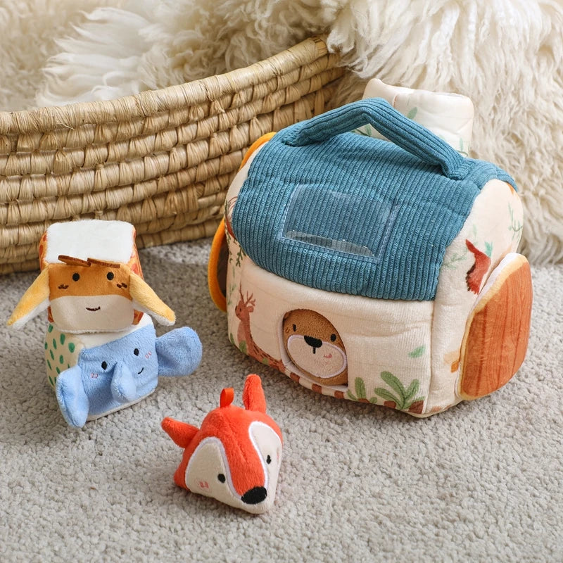 Plush Animal Montessori Simulation Farm House Set Baby Toys Sensory Fine Motor Development Educational Play For Kid House