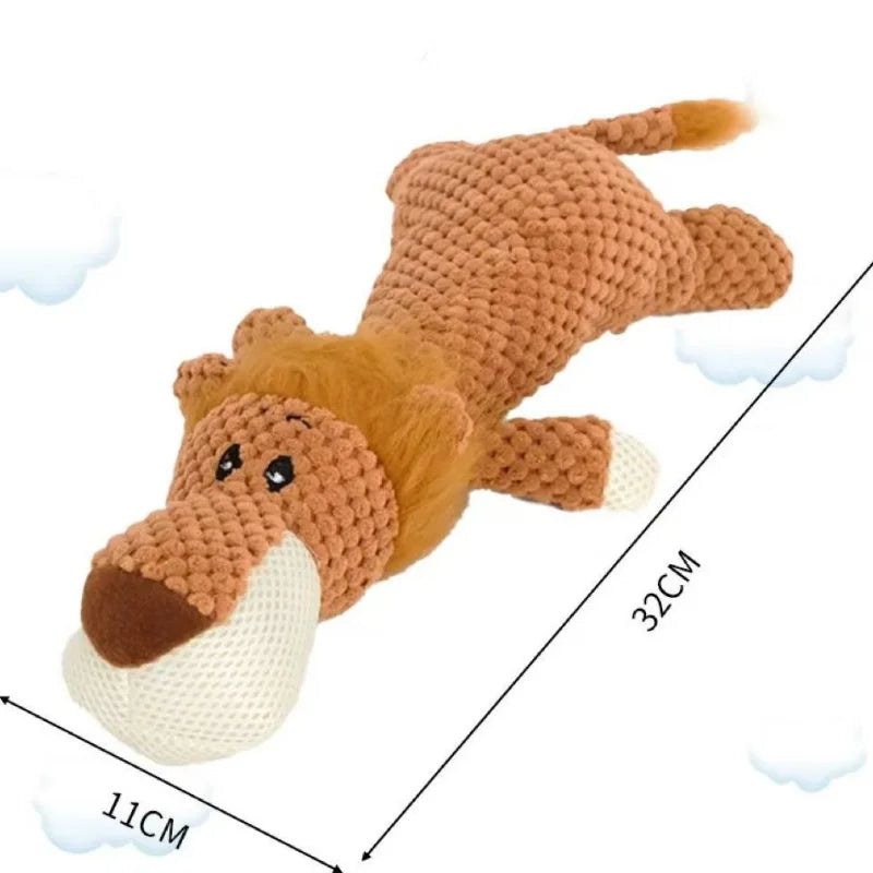 Plush squeaky pet toy for dogs featuring lions elephants and wolves - interactive training boredom relief self-play