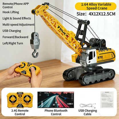 1/64 Mini Desktop RC Car Toy Remote Control Engineering Crane with Sound and Light Toys, Suitable for Boys and Children as Gifts
