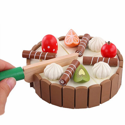 Wooden Kitchen Play Set – Pretend Cutting Cake & Fruit Cooking Toys for Kids