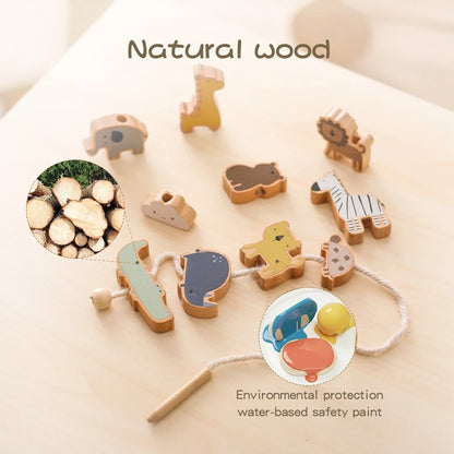Baby Animal Threading Toy – Wooden Stacking Beads & Stringing Blocks Game Gift