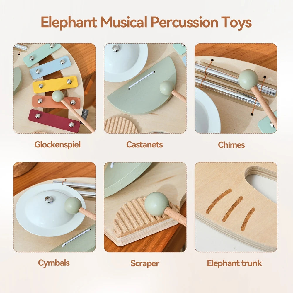 Baby Wooden Instruments Toys Educational Toys Children's Musical Toys Elephant Xylophone Newborn Birthday Gifts Music Table Toys