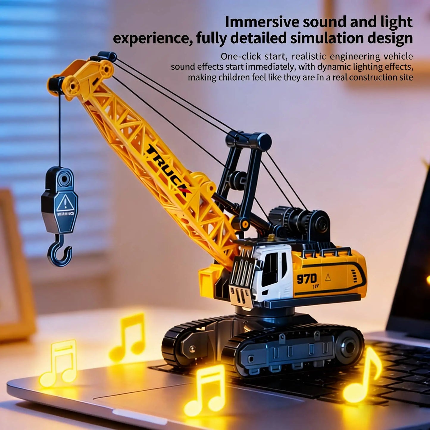 1/64 Mini Desktop RC Car Toy Remote Control Engineering Crane with Sound and Light Toys, Suitable for Boys and Children as Gifts