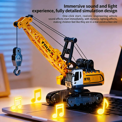 1/64 Mini Desktop RC Car Toy Remote Control Engineering Crane with Sound and Light Toys, Suitable for Boys and Children as Gifts