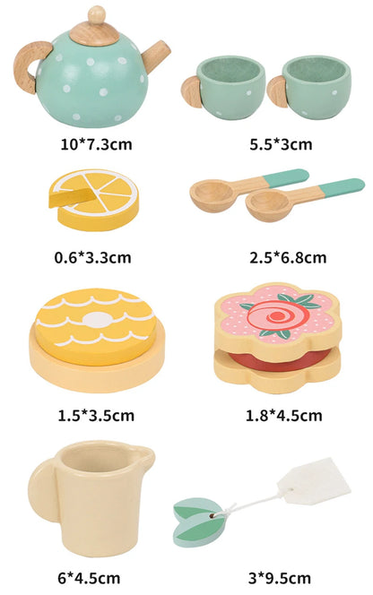 Wooden Afternoon Tea Set Toy Kitchen Accessories Tea Party Food Play Early Educational Toys for Toddlers Girls Boys Kids Gifts