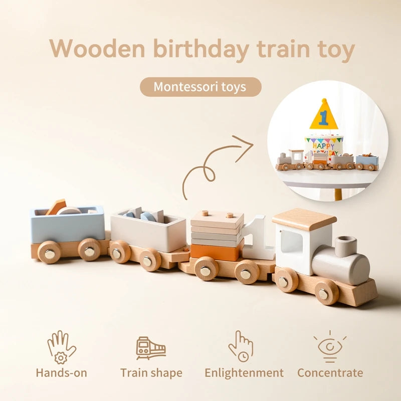 Montessori Wooden Train Toy – Baby Educational Trolley & Number Learning Gift