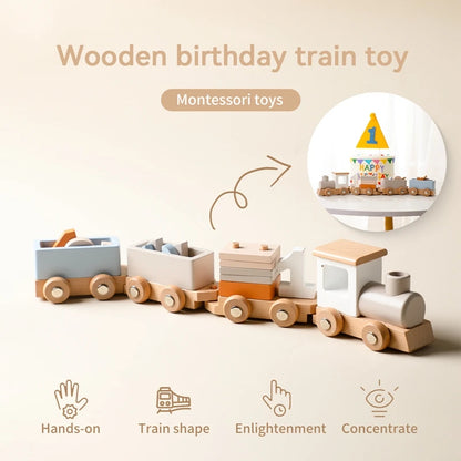 Montessori Wooden Train Toy – Baby Educational Trolley & Number Learning Gift