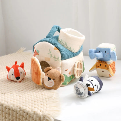 Plush Animal Montessori Simulation Farm House Set Baby Toys Sensory Fine Motor Development Educational Play For Kid House