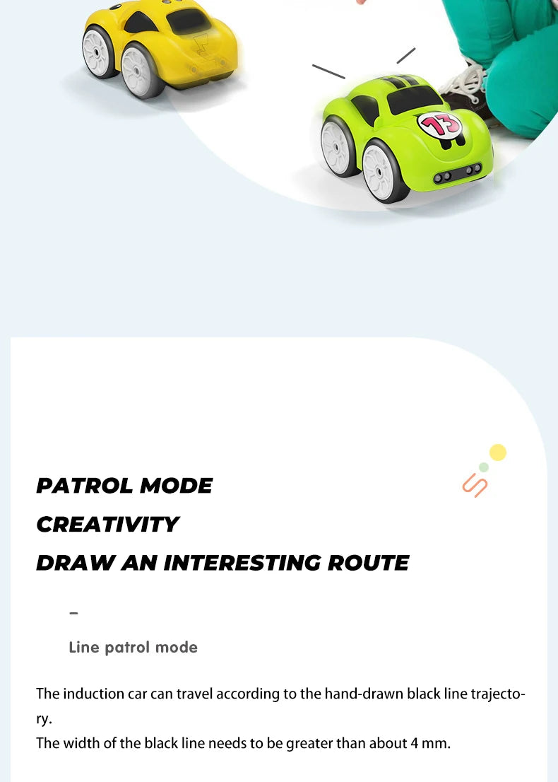 Children's Cartoon Remote Control Car with Music & Lighting Smart Induction Obstacle Avoidance RC Toy Vehicle for Kids