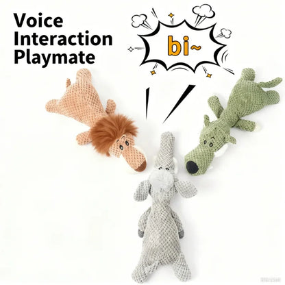 Plush squeaky pet toy for dogs featuring lions elephants and wolves - interactive training boredom relief self-play
