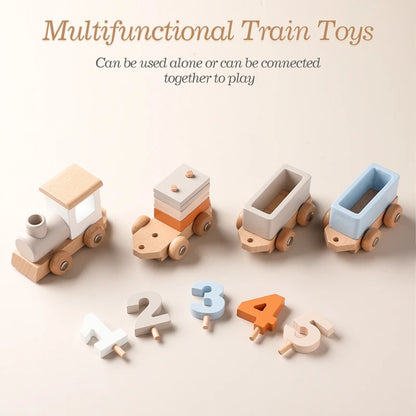 Montessori Wooden Train Toy – Baby Educational Trolley & Number Learning Gift