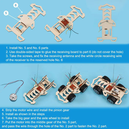 Kids Remote Control Electric Wooden Racing Toys Technology Innovation DIY Hand-assembled Electric Wireless Four-wheel Drive Toys