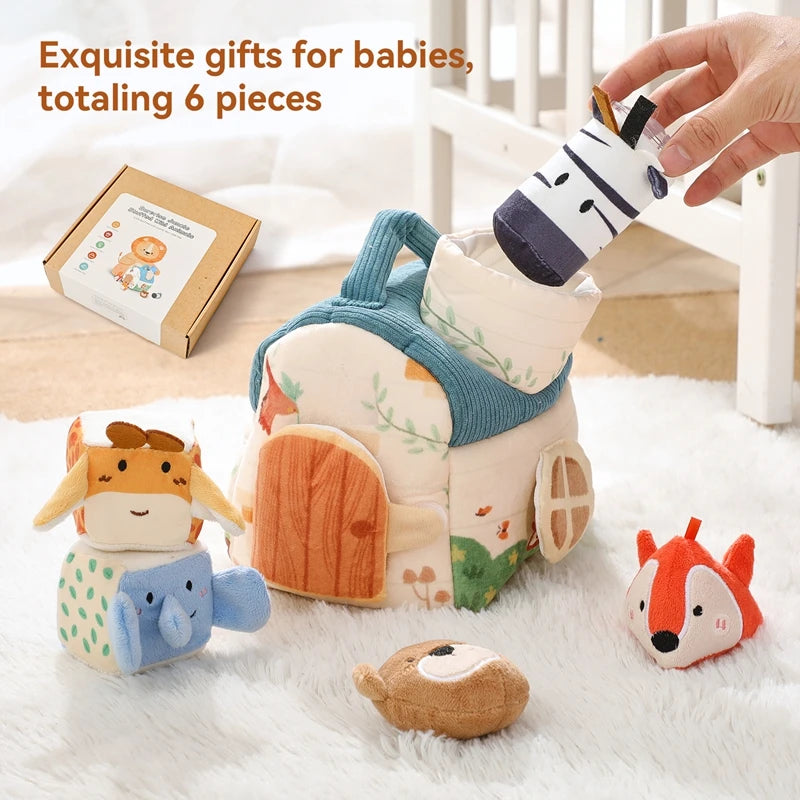 Plush Animal Montessori Simulation Farm House Set Baby Toys Sensory Fine Motor Development Educational Play For Kid House