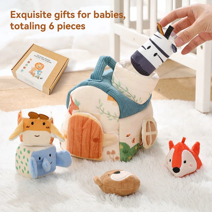 Plush Animal Montessori Simulation Farm House Set Baby Toys Sensory Fine Motor Development Educational Play For Kid House