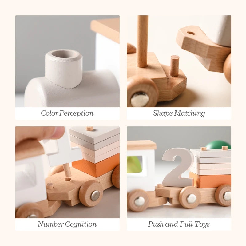 Montessori Wooden Train Toy – Baby Educational Trolley & Number Learning Gift