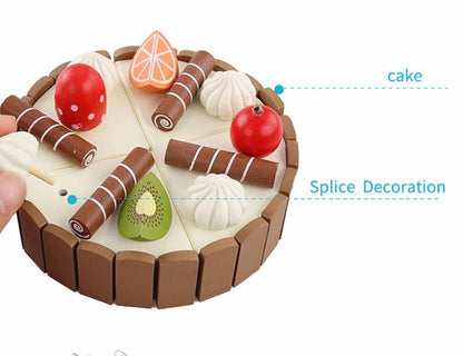 Wooden Kitchen Play Set – Pretend Cutting Cake & Fruit Cooking Toys for Kids