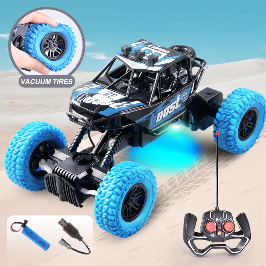 Remote control car with colorful flashing lights, rubber wheels, off-road toy car suitable for children's gifts