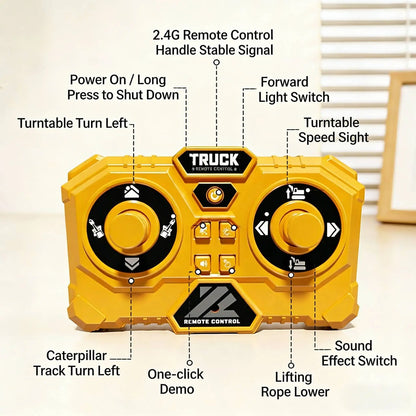 1/64 Mini Desktop RC Car Toy Remote Control Engineering Crane with Sound and Light Toys, Suitable for Boys and Children as Gifts