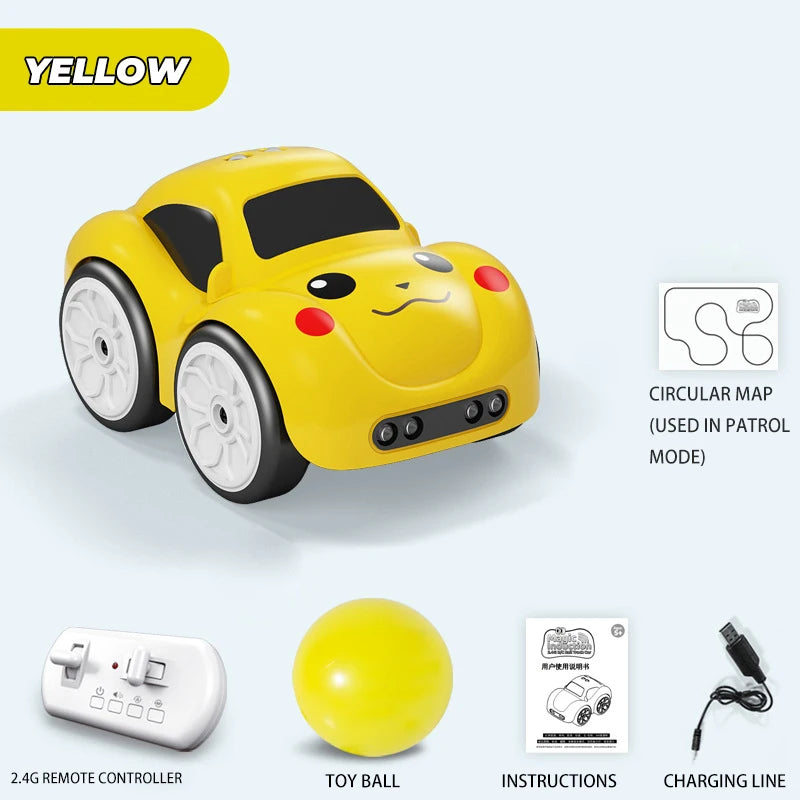 Children's Cartoon Remote Control Car with Music & Lighting Smart Induction Obstacle Avoidance RC Toy Vehicle for Kids